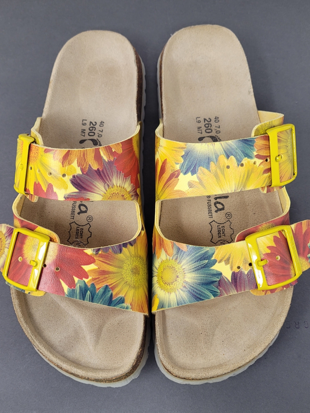 Betula By Birkenstock Yellow Floral Double-Buckle Women's Slide Sandals